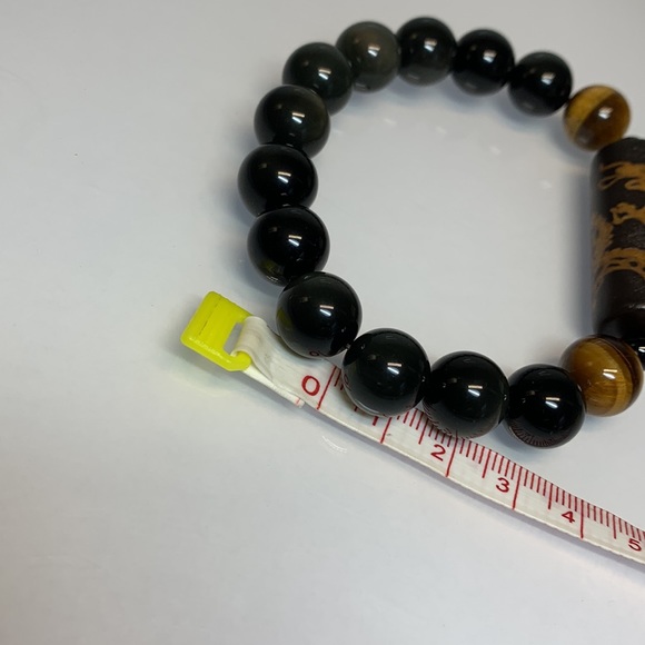 RAINBOW OBSIDIAN + TIGERS EYE + TIBETAN TUBE STONES  NATURAL BRACELET size 7.5” - Picture 11 of 11